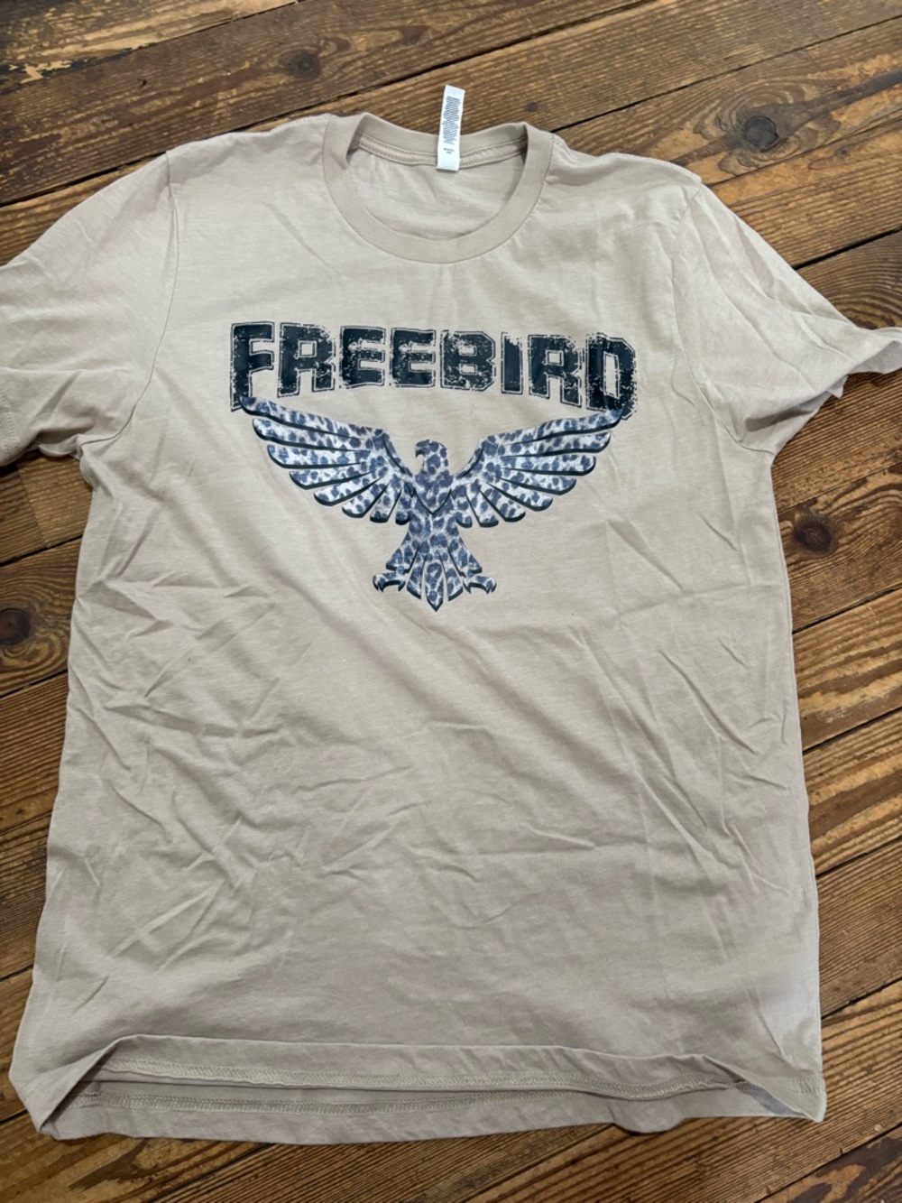Bella Canvas Beige Tee with Navy Freebird Eagle Graphic